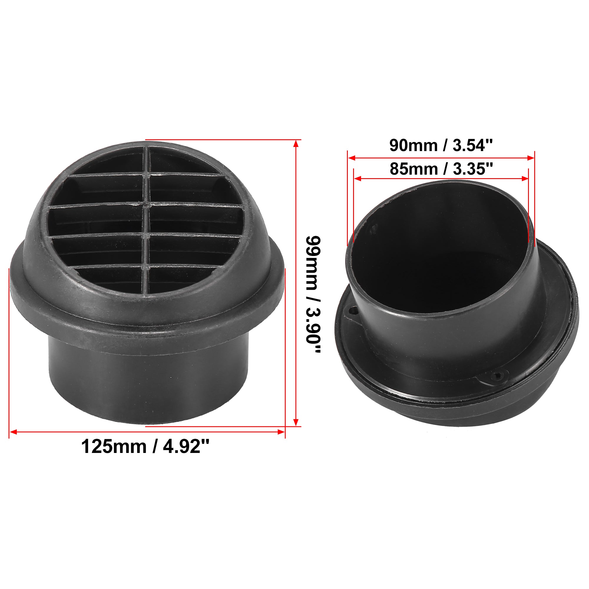 90mm Car Universal Black Air Conditioning Warm Air Vent Deflector Outlet Louvered for Vehicle Mushroom Type