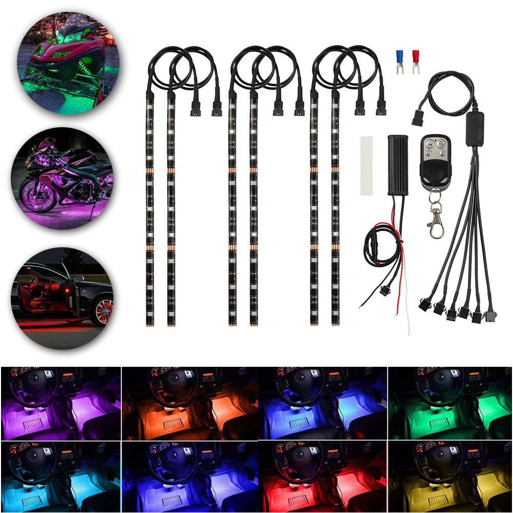 6PCS Motorcycle LED Light Kit Strip，RGB Waterproof with Wireless Remote Control LED Motorcycle Lights LED Underglow Kit for Motorcycle， Golf Cart， Cruiser， ATV