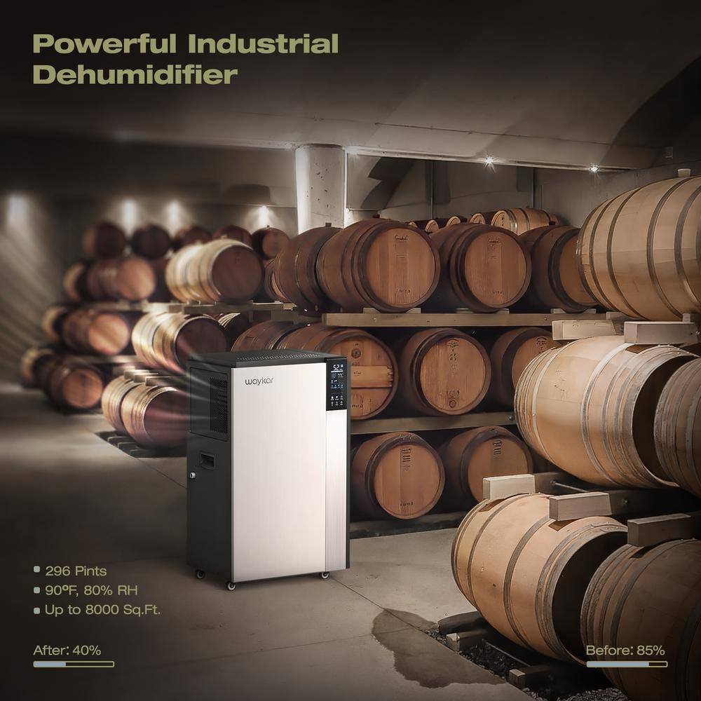 waykar 296 pt. 8000 sq. ft. Barrel Less Large Commercial Dehumidifier in Black Portable Smart Whole House HDCX-PD1201B-1