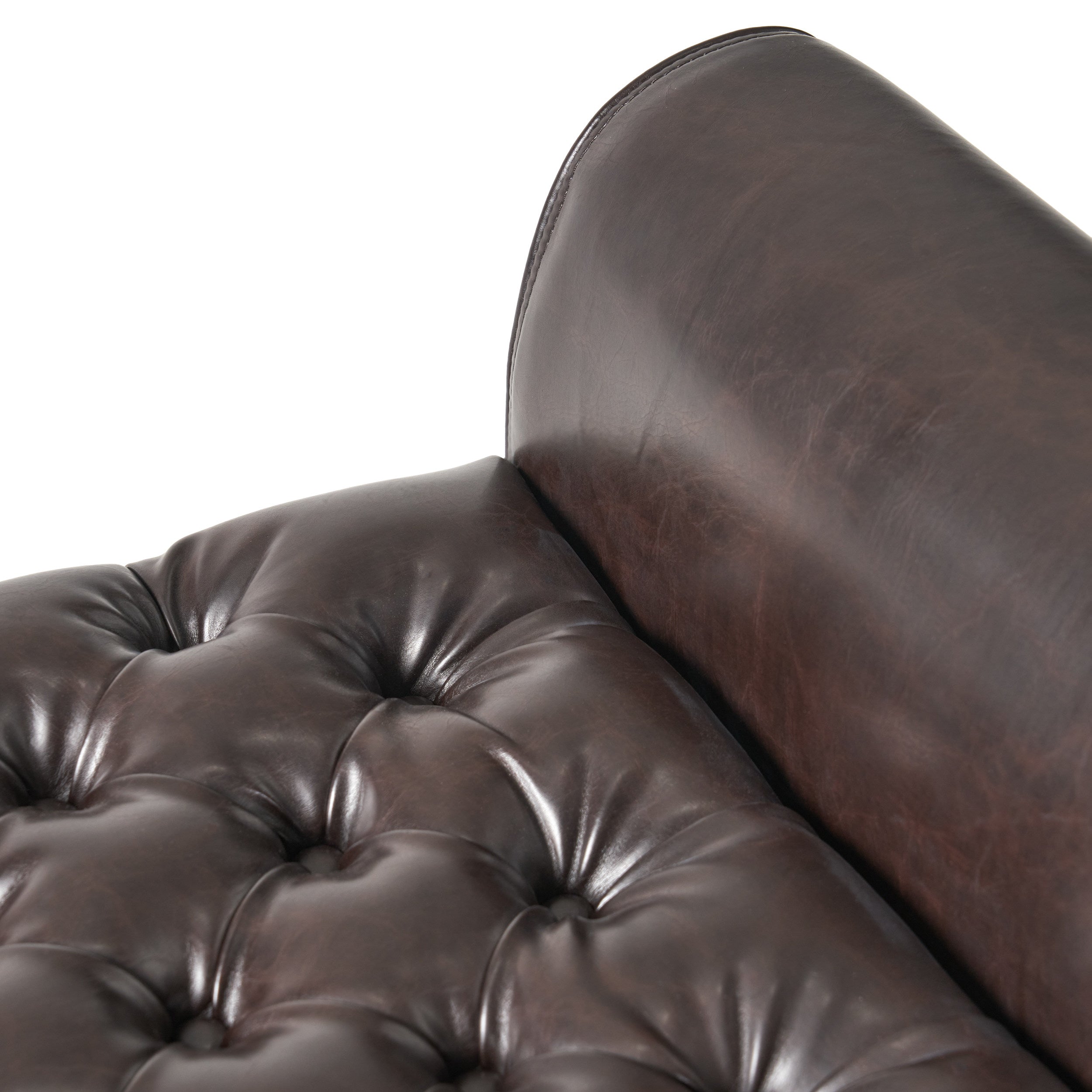 Charlemagne Rolled Arm Tufted Leather Storage Ottoman Bench