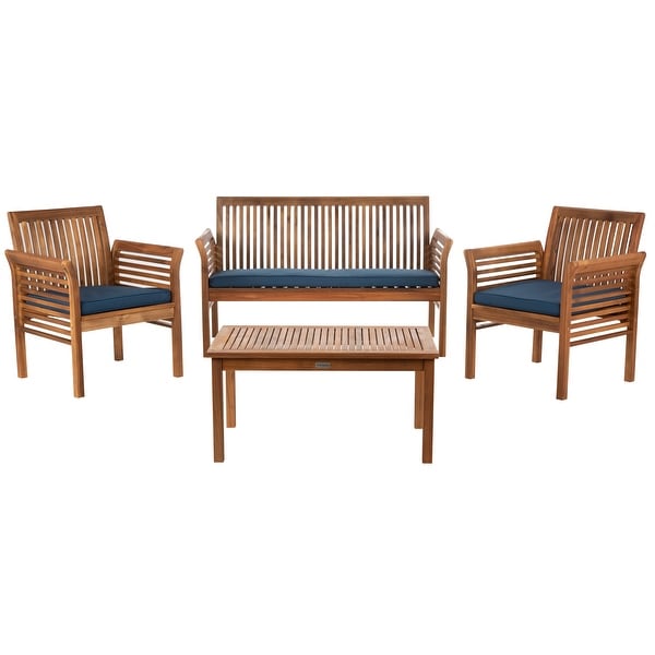 SAFAVIEH Outdoor Living Carson 4piece Teak Brown/Navy Patio Set