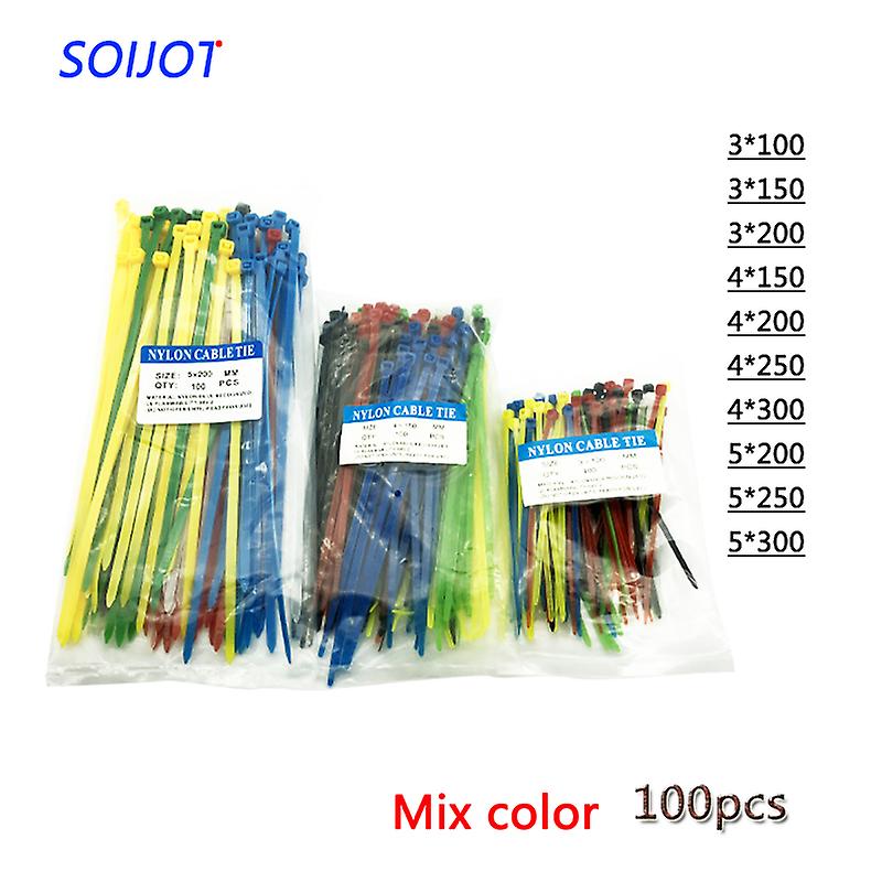 Born Pretty Self-locking Plastic Nylon Wire Cable Zip Ties 100pcs Mix Cable Ties Fasten Loop Cable Various Specifications