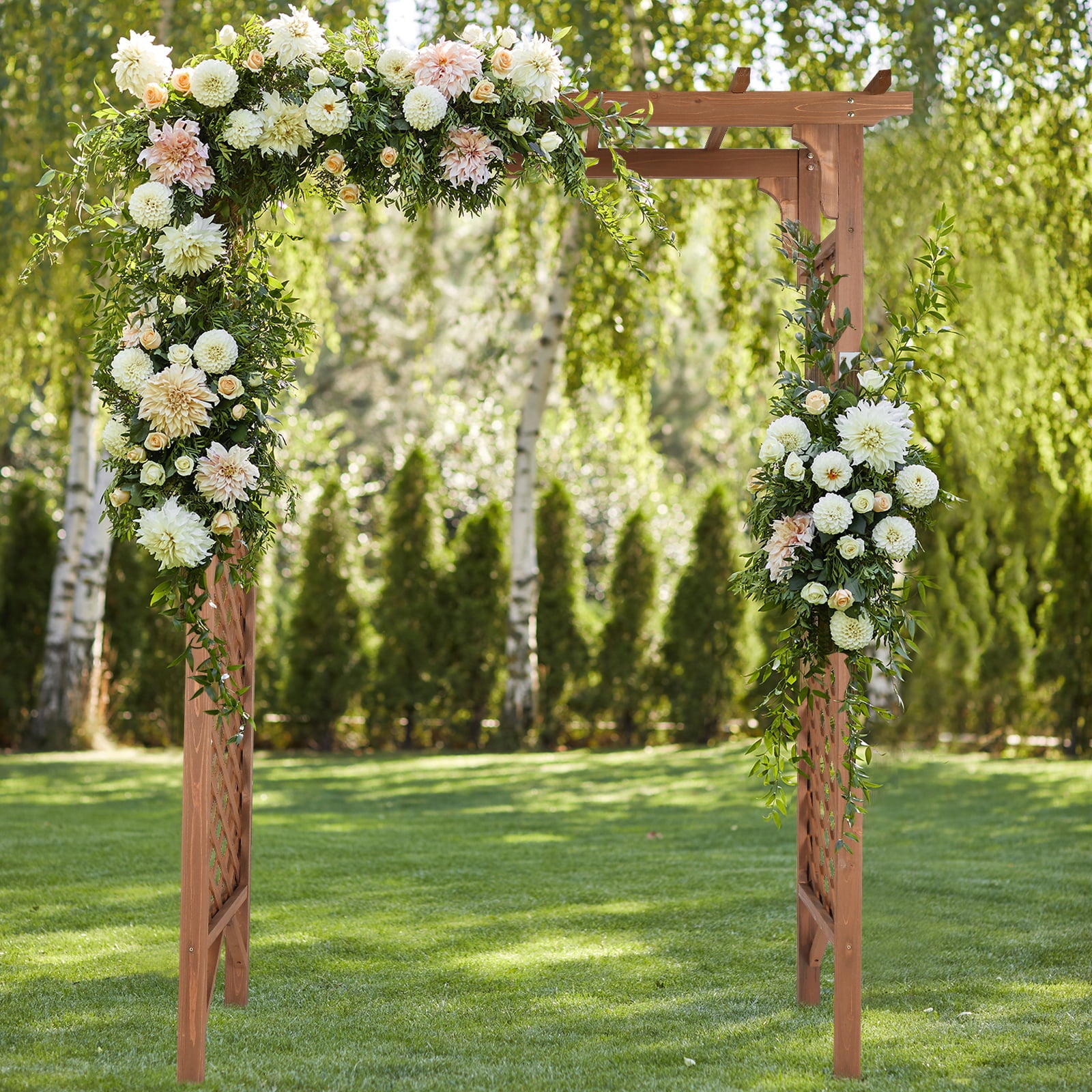 OWSOO 152*60*215cm Beautiful And Practical Flat-Topped Wooden Arch Garden Arch Dark Brown