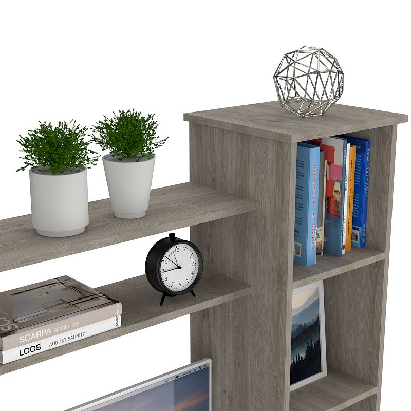 DEPOT E-SHOP Aramis Desk， Five Shelves， Two Superior Shelves， Light Gray