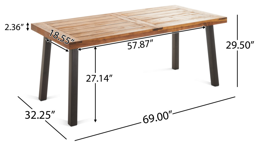 GDF Studio Avalon Outdoor 6 Seater Rectangular Acacia Wood Dining Set   Transitional   Outdoor Dining Sets   by GDFStudio  Houzz