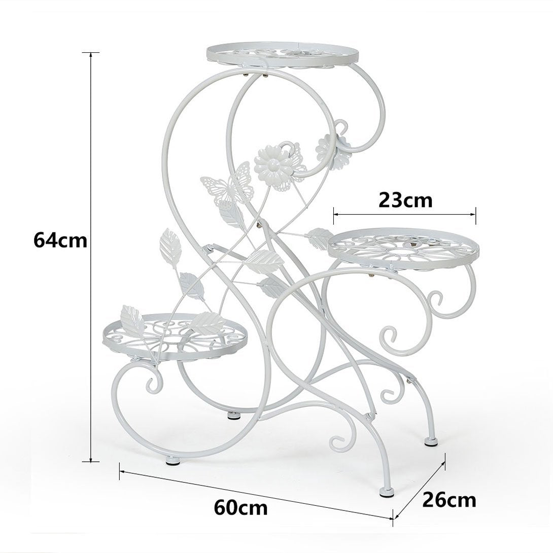 HLC 3 Tier Metal Plant Stand Garden Patio Flower Pot Rack Modern "S" Design, White