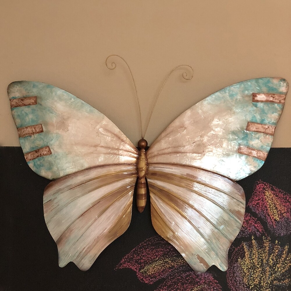 Butterfly Wall Decor Pearl And Soft Aqua (m2004)   1 x 18 x 13