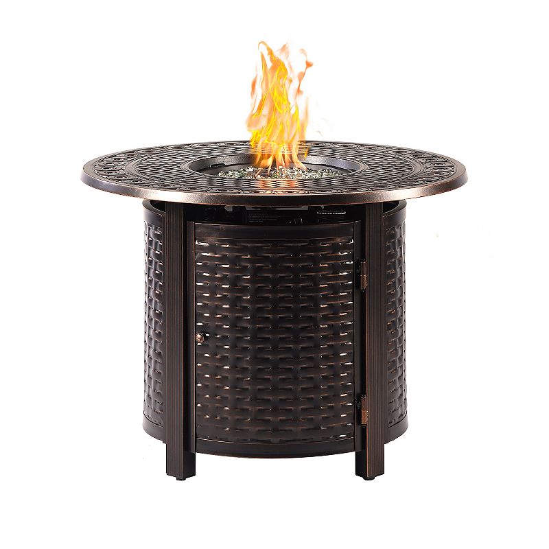 Oakland Living Round Copper Finish Fire Pit and Deep Seating Rocking Patio Chairs 5-piece Set