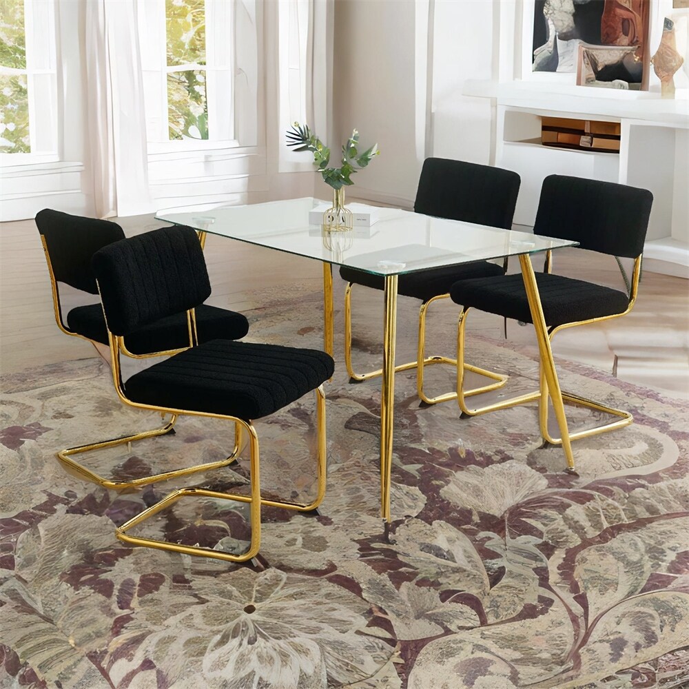 Modern Simple Light Luxury Dining Chair with Metal Leg(set of 4)