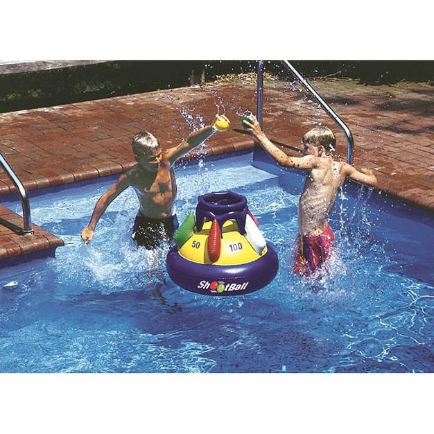 Inflatable Multi port Shootball Floating Pool Game With Three Balls Blue yellow