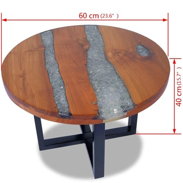 Coffee Table Teak Resin Tabletop Sofa and Couch End Side Table Mango Wood Base for Living Room - as picture