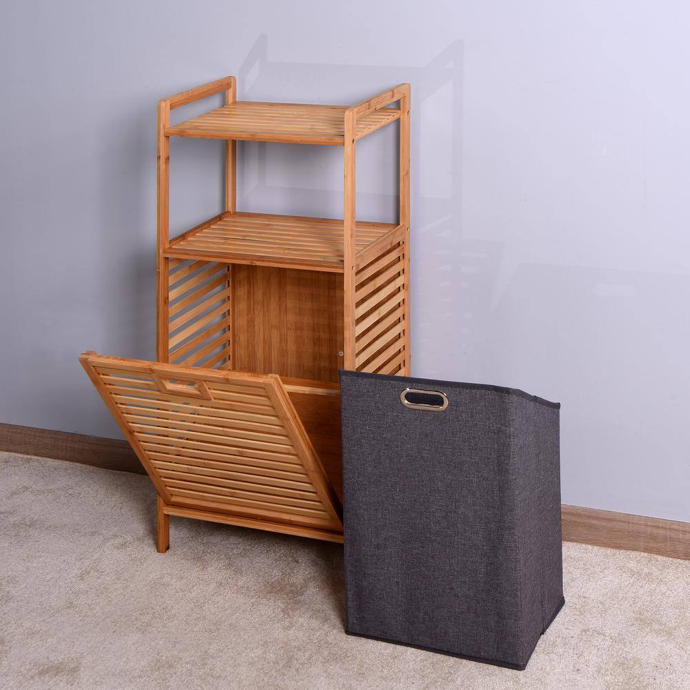 Natural Bathroom Laundry Basket Storage Basket with 2-Tier Shelf AM1209D-99