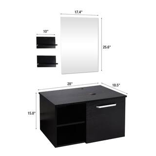 Puluomis 28 in. W x 19 in. D x 28 in. H Single Sink Bath Vanity in Black with Black Solid Top and Mirror USBA20079+US-HW1125