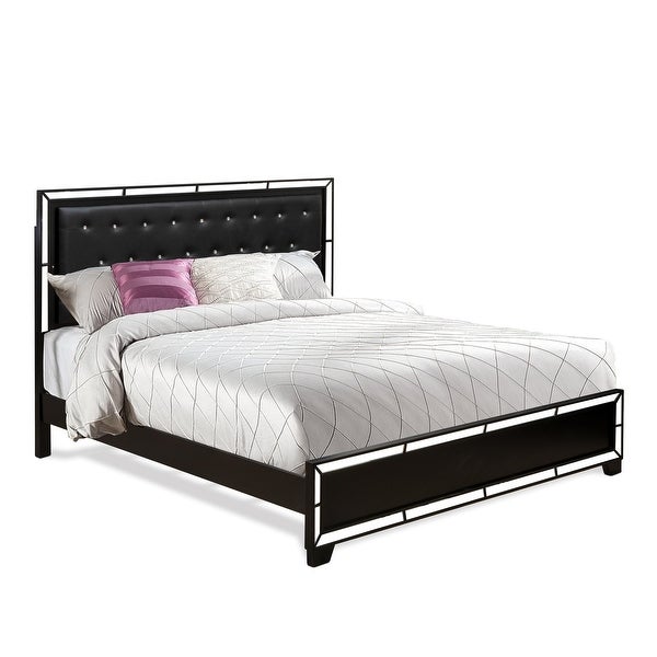 4-Piece Bedroom Set - Light Up headboard - King Size Bed - Dresser Bedroom - Mirror - Chest - Black Faux Leather Headboard - - 34142363