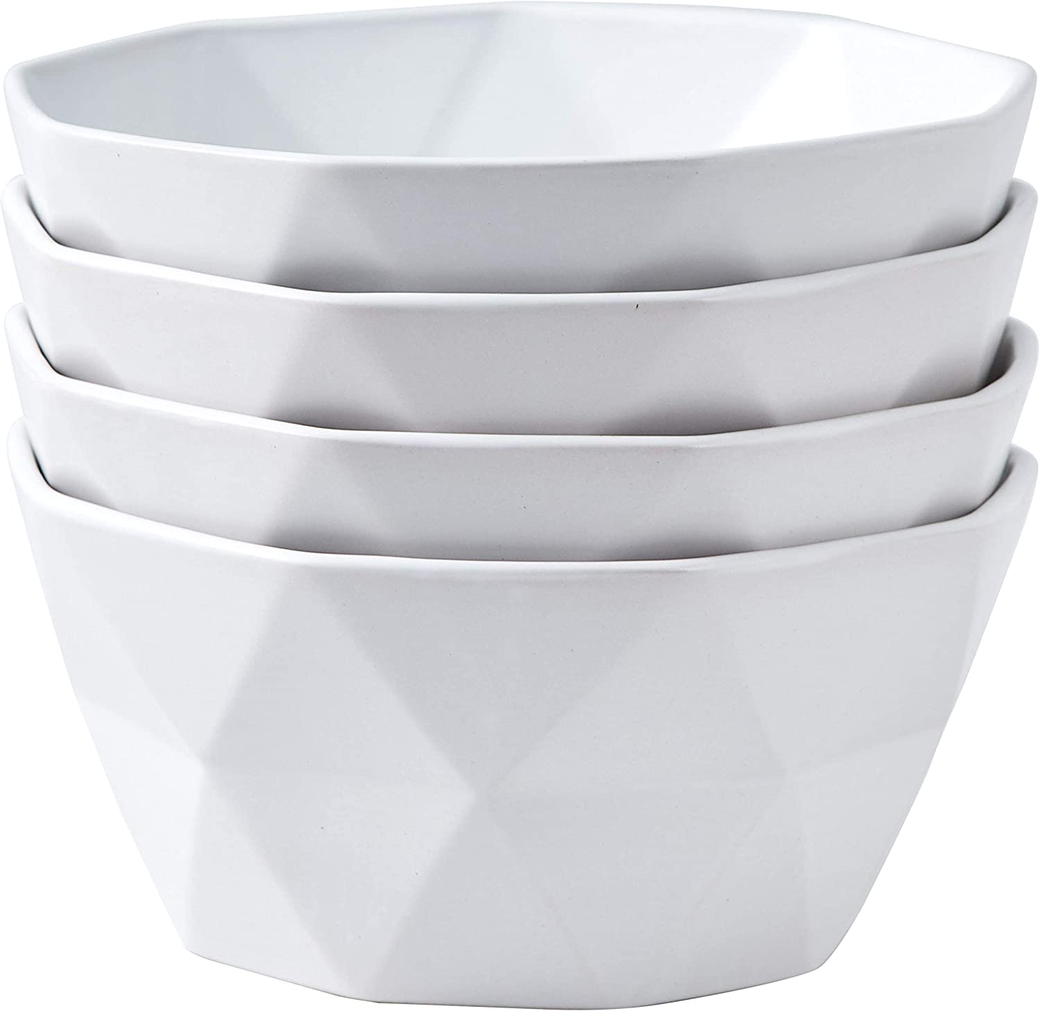 Bruntmor Geometric Matte 30 Oz Oven Safe Cereal Bowls Porcelain Large Serving Bowls for Soup， Cereal， Salads， Pasta， Set of 4 serving Bowls， White