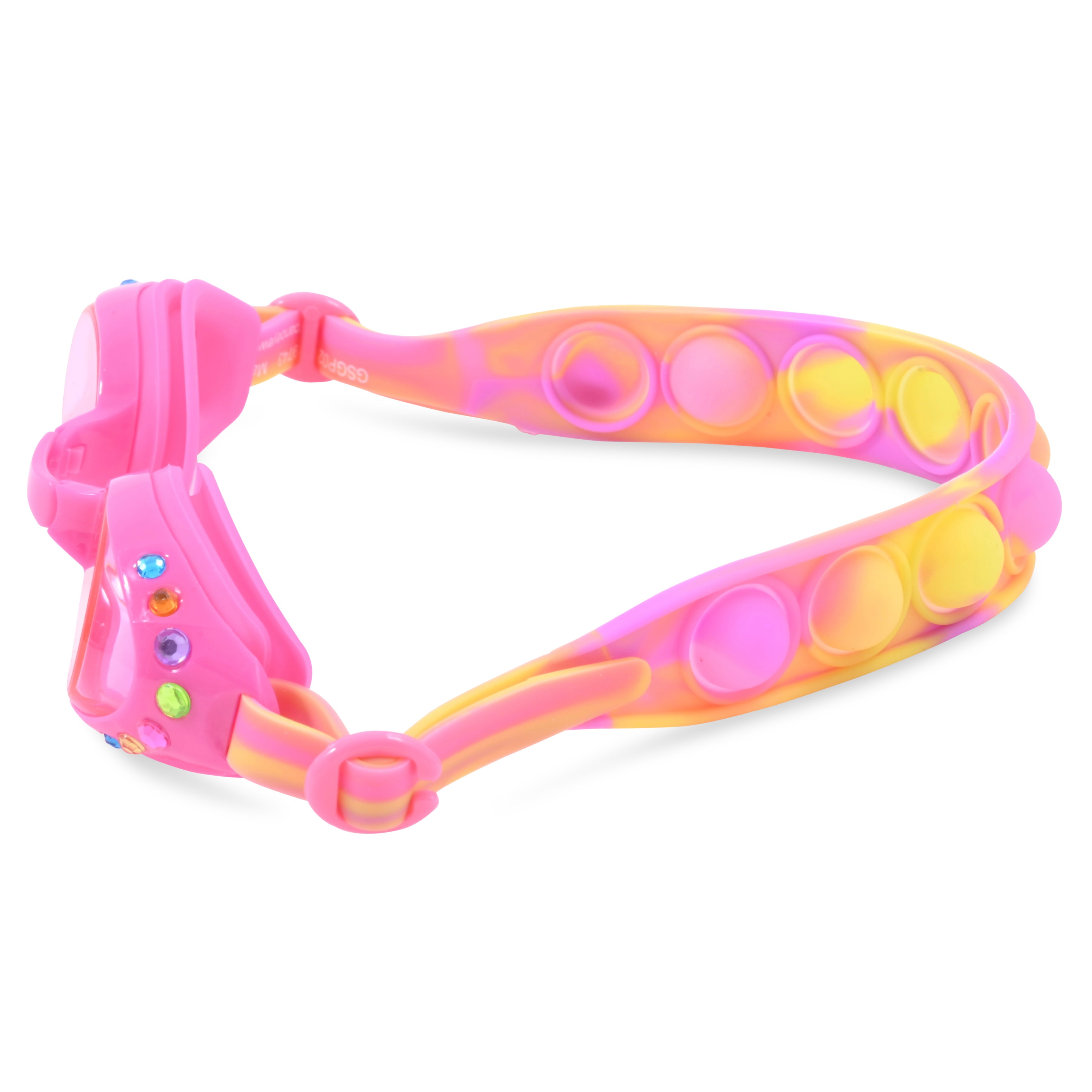 Girls H2O Life Pink Swim Goggles with Rhinestones and Fidget Popper Adjustable Strap