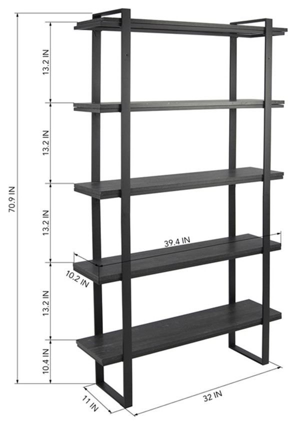 Homycasa 39.4 quotW Modern Wood Standard Bookcase Shelf in Black   Industrial   Bookcases   by Homesquare  Houzz