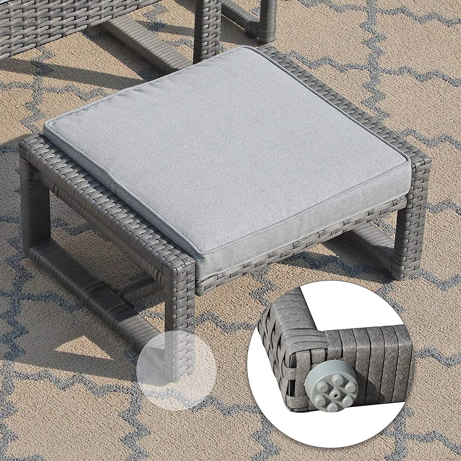 durable Patiorama 5 Piece Outdoor Patio Wicker Furniture Set  All Weather Grey PE Rattan Chair and Ottoman Footstool Set  W/Coffee Table  Cushions (Light Grey) for Garden  Balcony  Porch