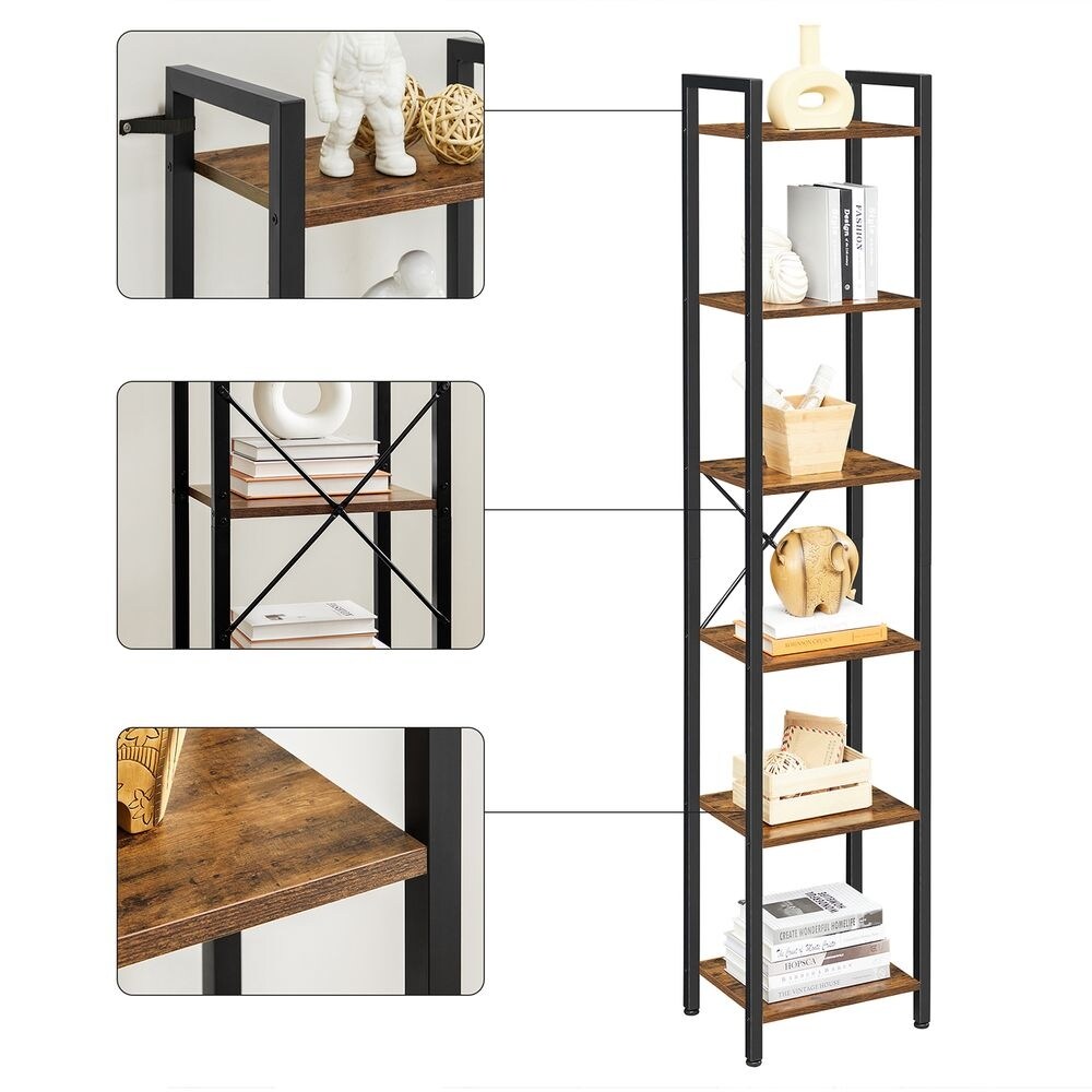 Bookshelf  Narrow Bookcase  Small Multi Tier Bookshelf  Rustic Brown and Black