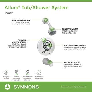 Symmons Allura Single-Handle 2-Spray Tub and Shower Faucet with VersaFlex Integral Diverter in Chrome (Valve Included) S7602RP