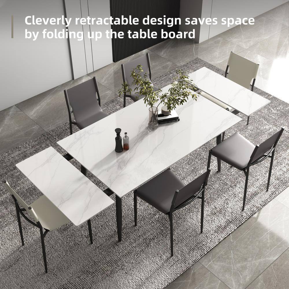 THE RIGHT PATH 62.9 in. to 94.4 in. Rectangle White Stone Extendable Dining Table 160ZDCZ#W