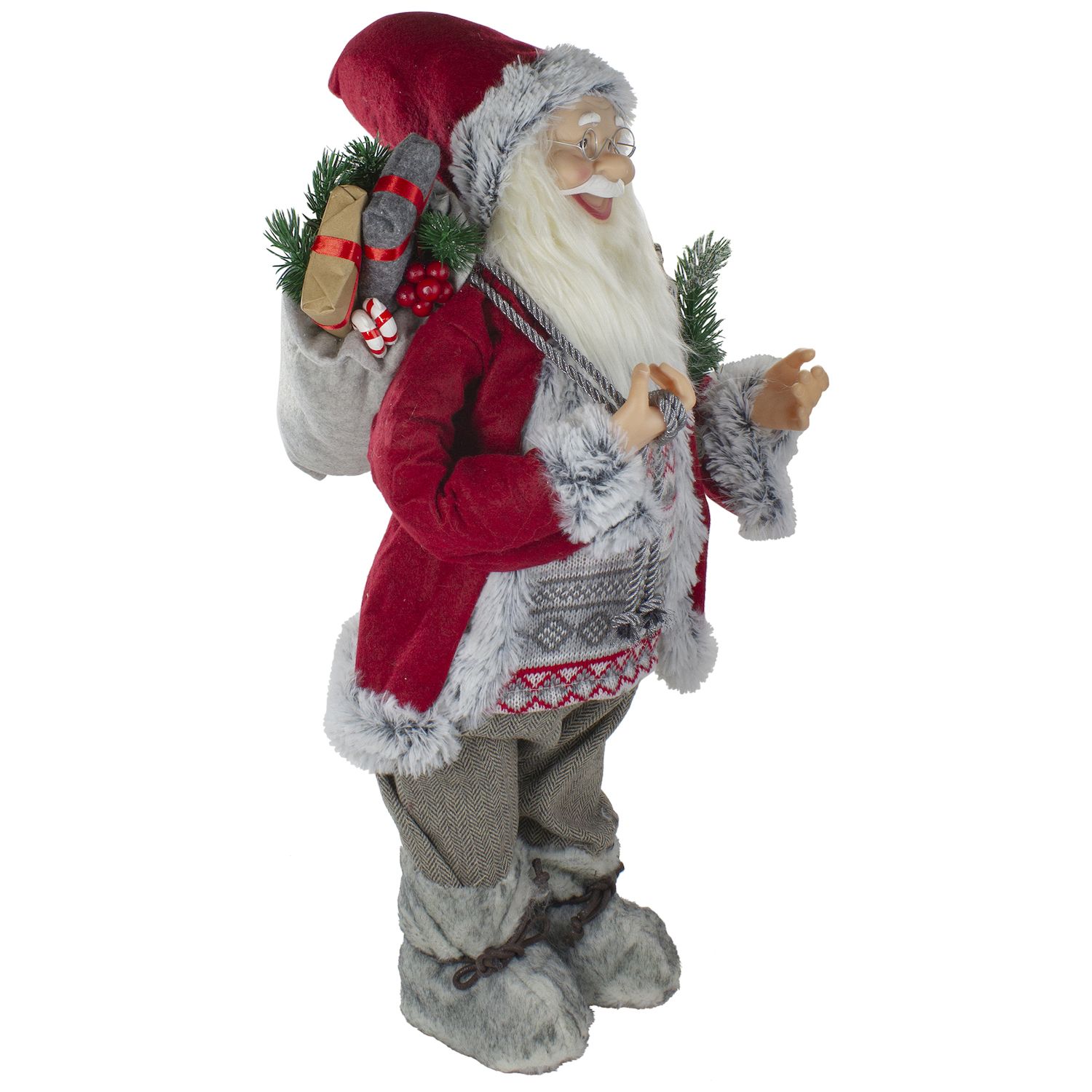 2' Standing Santa Christmas Figure Carrying Snow Shoes and Presents