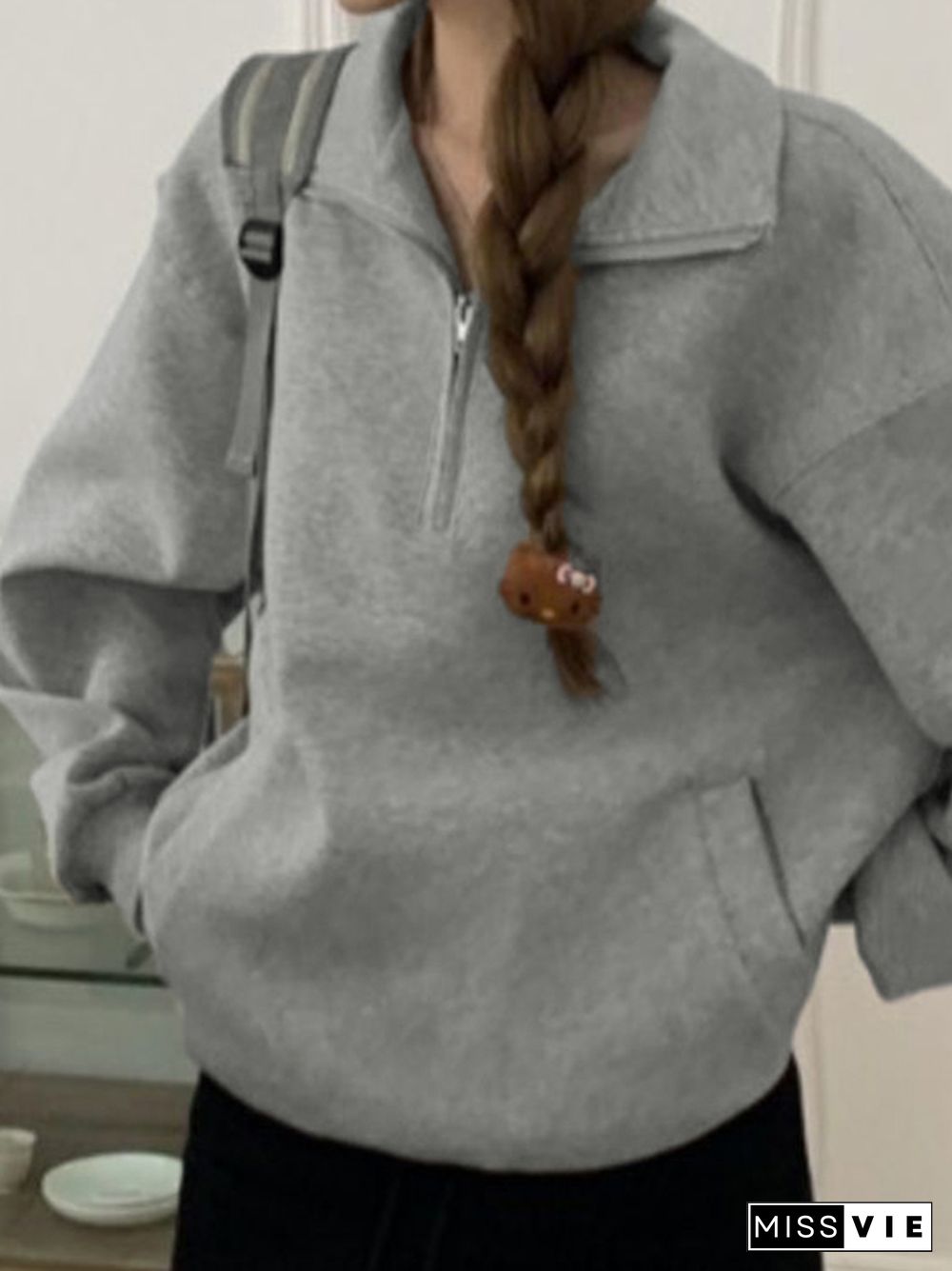 Solid Half Zip Collar Neck Sweatshirt