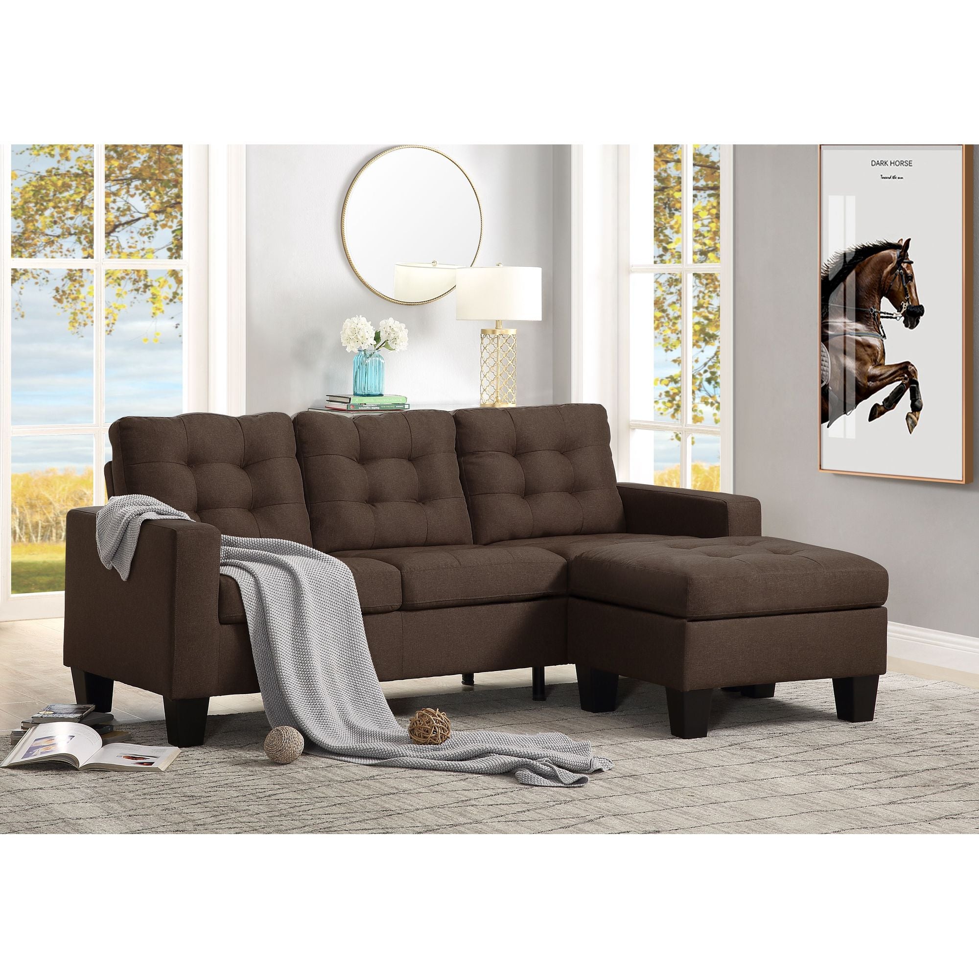 ACME Furniture Earsom Sectional Sofa (Rev. Chaise), Brown Linen