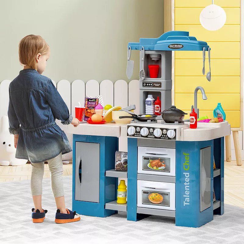 67 Pieces Play Kitchen Set for Kids with Food and Realistic Lights and Sounds