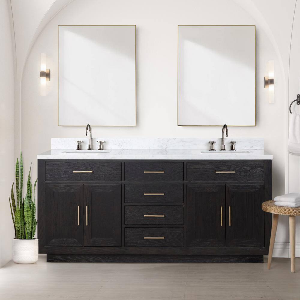 Lexora Condor 72 in W x 22 in D Black Oak Double Bath Vanity and Carrara Marble Top LVCO72DJ100