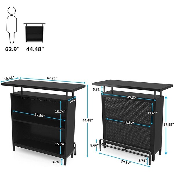 3-Tier Bar Table Bar Unit Liquor Cabinet with Stemware Rack