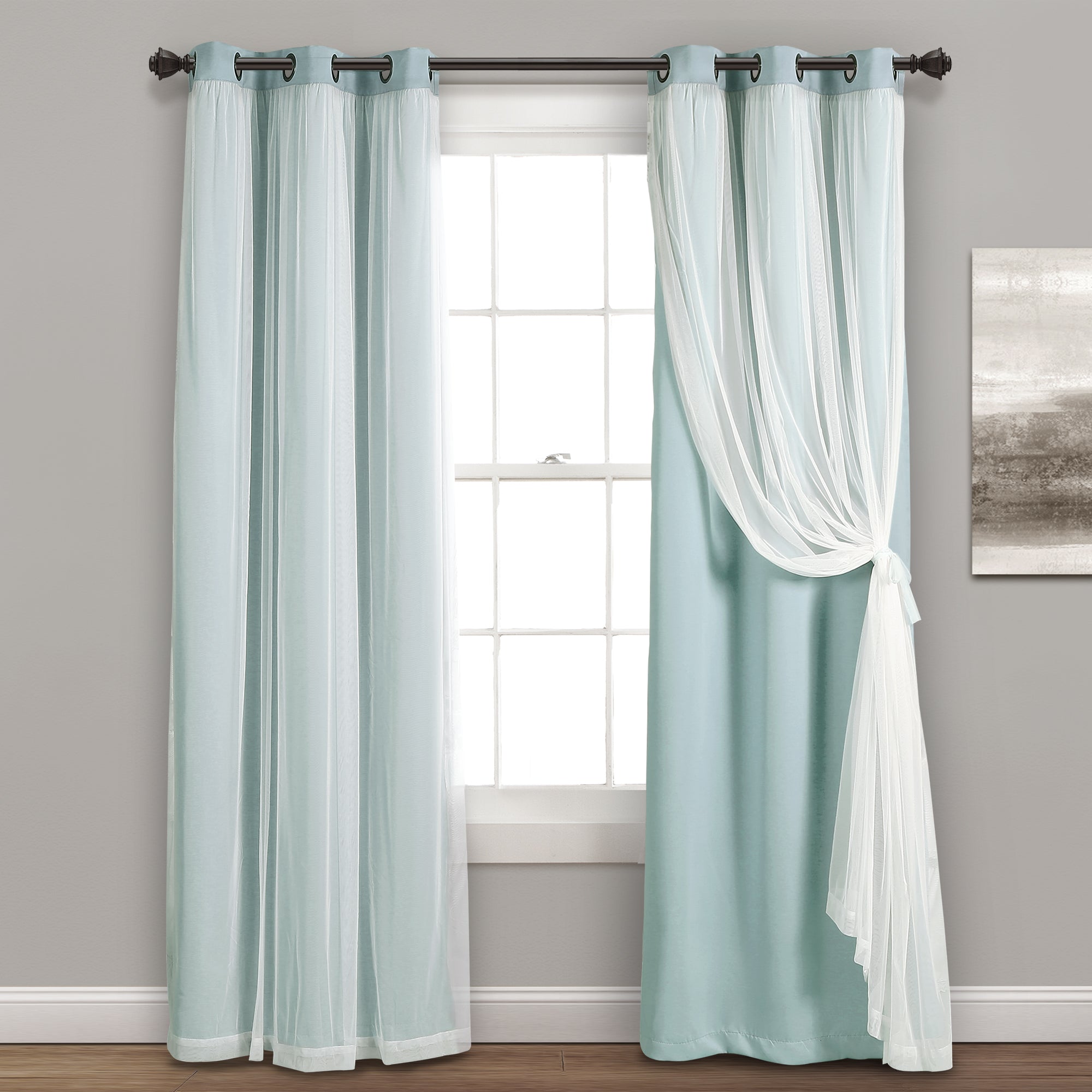 Grommet Sheer With Insulated Blackout Lining Curtain Panel Set