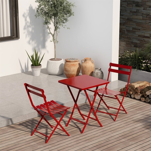 3 Piece Foldable Outdoor Metal Bistro Set with Square Table and Chairs