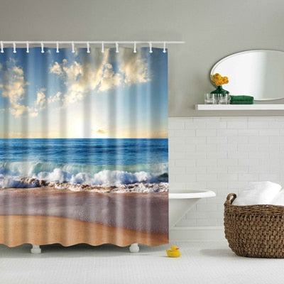 New Colorful Eco-friendly Beach Conch Starfish Shell Polyester  High Quality Washable Bath Decor Shower Curtains