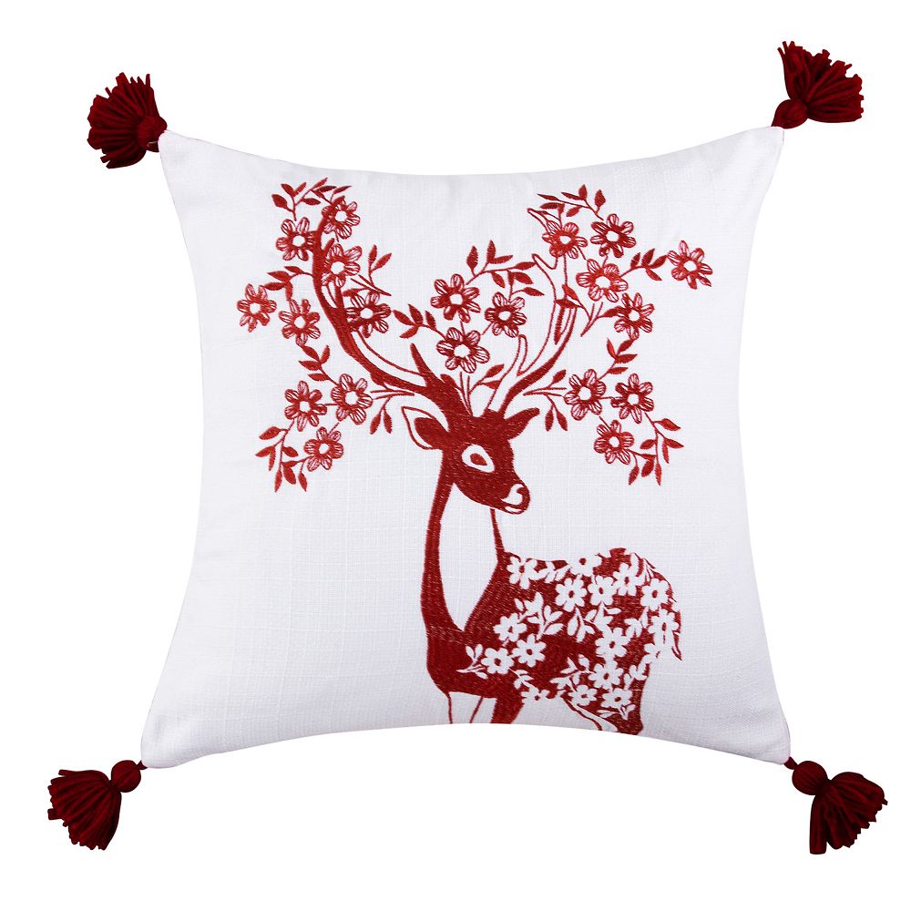 Levtex Home Villa Lugano Sleigh Bells Red Deer Embroidered Pillow