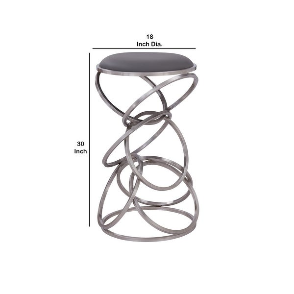 Intersected Circular Metal Base Leatherette Barstool， Silver