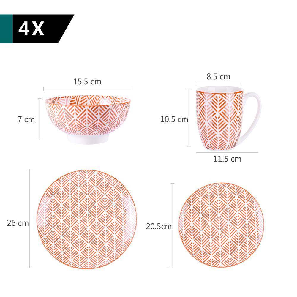 vancasso 16-Piece Pink Patterned Porcelain Mugs Cups Dinnerware Set Plates and Bowls Set (Service for 4) VC-MOMOKO-SL