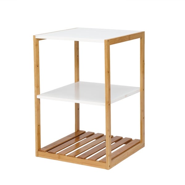 Three-Layer Bamboo Side Table Rectangular White