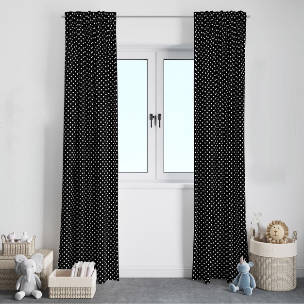 Bacati Pin Dots White black Cotton Printed Single Window Curtain Panel