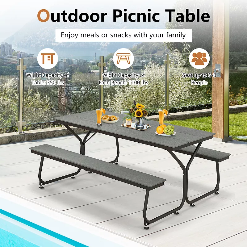 6 Feet Outdoor Picnic Table Bench Set for 6-8 People