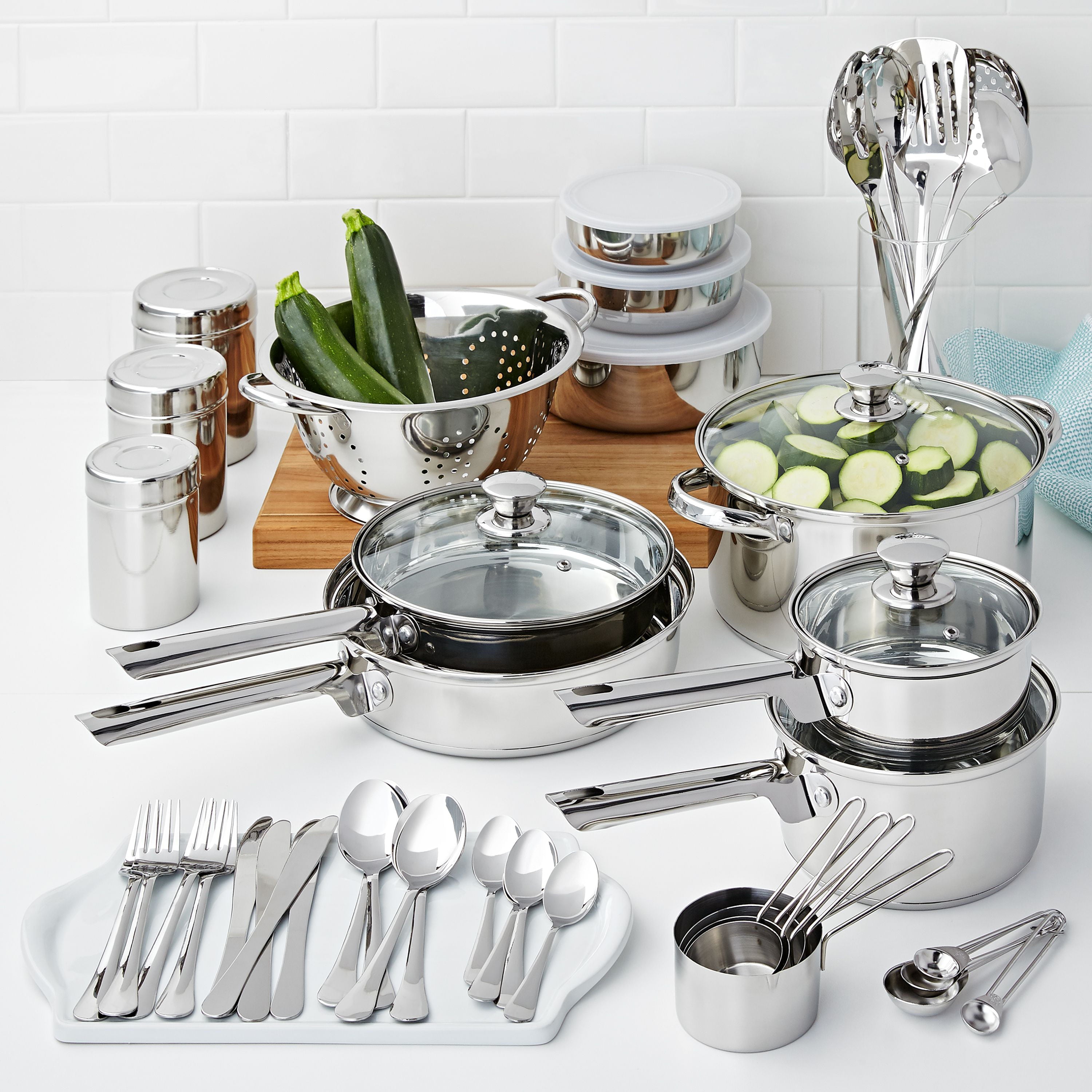 Mainstays Stainless Steel Cookware and Kitchen Combo Set