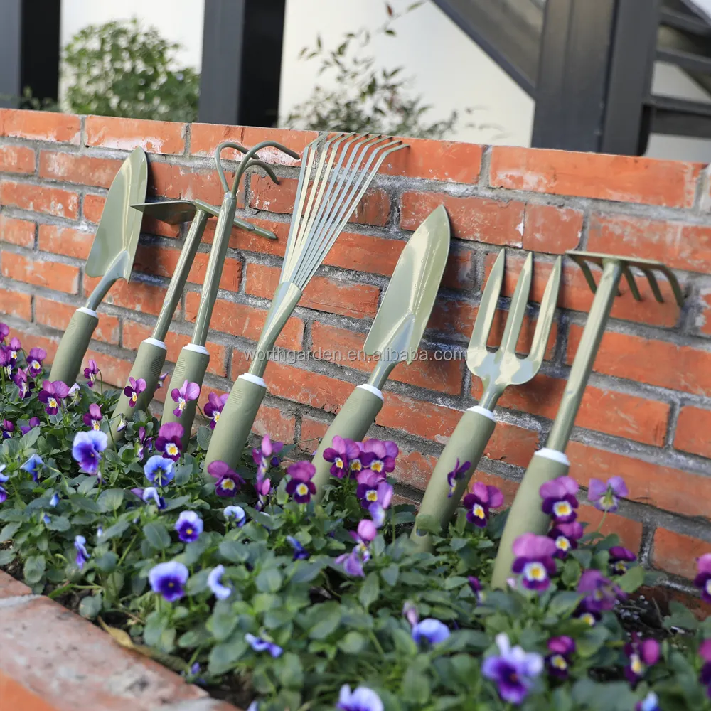 Good quality carbon steel metal PP TPR handle green white gardening hand tools cultivator