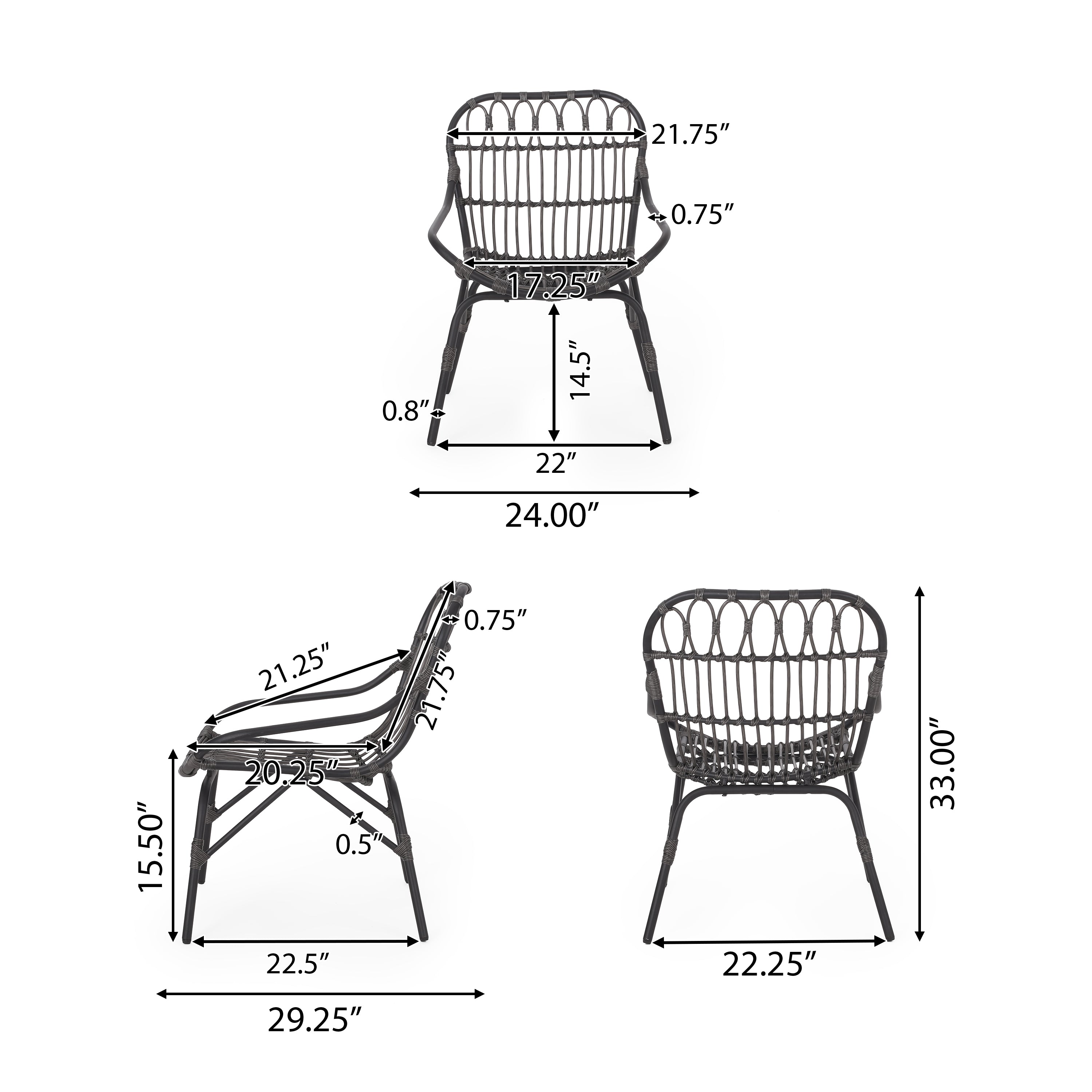 Barrister Outdoor Wicker Accent Chairs, Set of 2