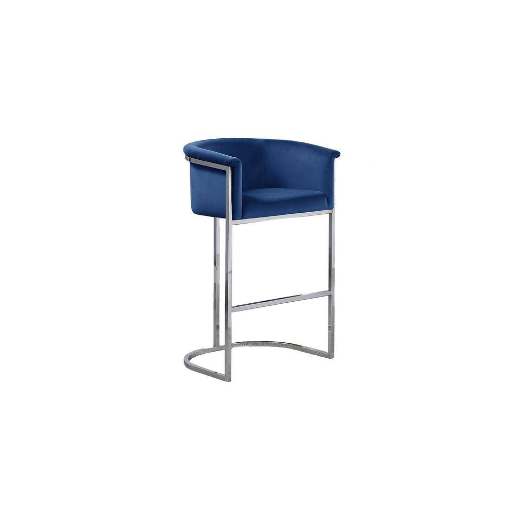 Best Quality Furniture Jessica 24 in. Navy Blue Low Back Silver Metal Frame Counter Height Chair with Velvet Fabric (Set of 1) CH217