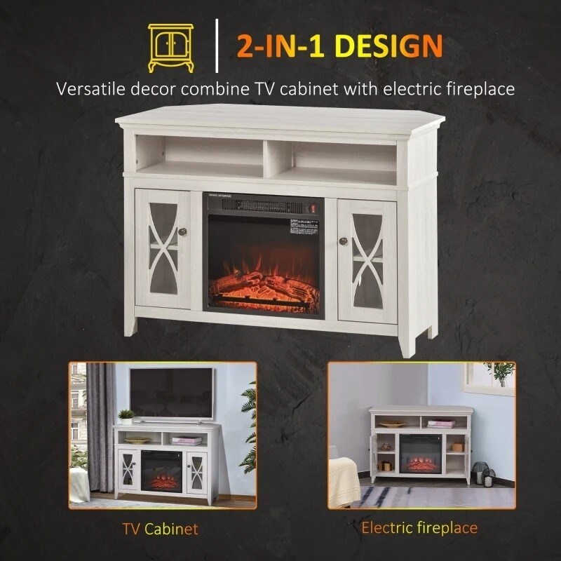 Electric Fireplace Mantel TV Stand w/ Adjustable Shelves 2 Storage Cabinets   44 inches L x 20.25 inches W x 32 inches H