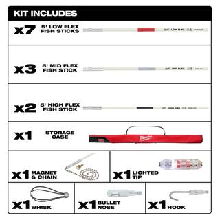 MW 60 ft. Fiberglass Fish Stick LowMidHigh Flex Combo Kit with 7-in-1 Conduit Reaming Multi-Bit Screwdriver 48-22-4156-48-22-2870