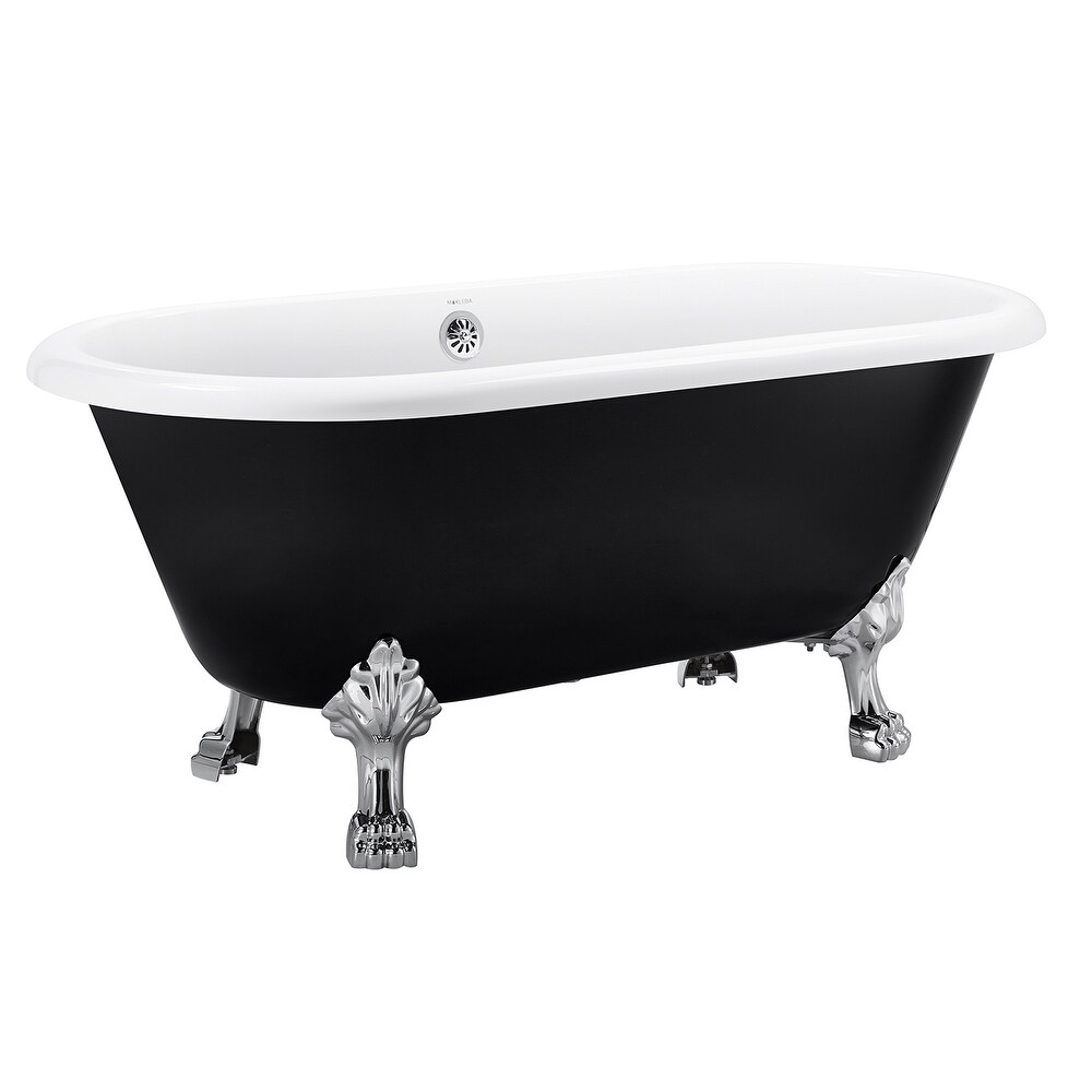 GIVINGTREE 59 in. Traditional Acrylic Clawfoot Bathtub Roll Top Bathtub in Black Soaking Tub with Drain