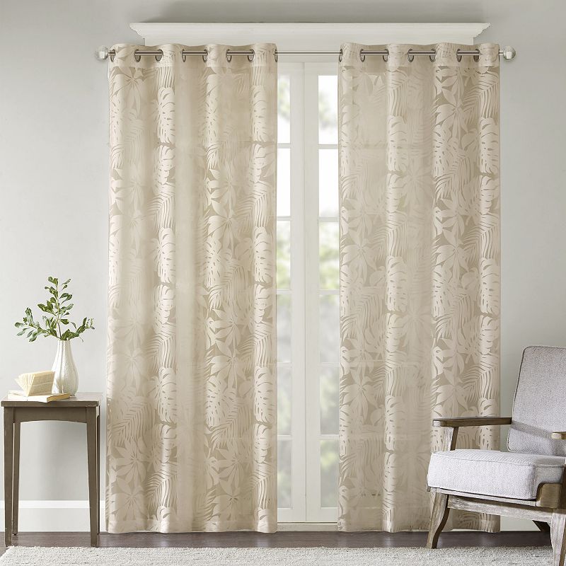 Madison Park 1-Panel Kauna Palm Leaf Sheer Grommet Window Curtain