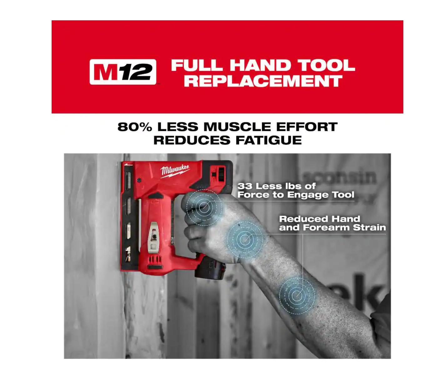 Milwaukee 2467-20-2447-20-48-11-2460 M12 12V Li-Ion Cordless 1/4 in. Right Angle Hex Impact Driver w/M12 3/8 in. Crown Stapler and 6.0Ah XC Battery Pack