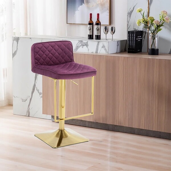 31.89 in. Adjustable Height Metal Frame Bar Stool with Velvet Seat